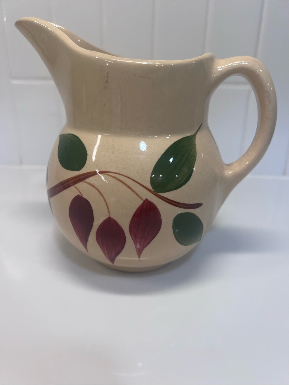 Vintage Watt Pottery American Red Bud Pitcher Size #15